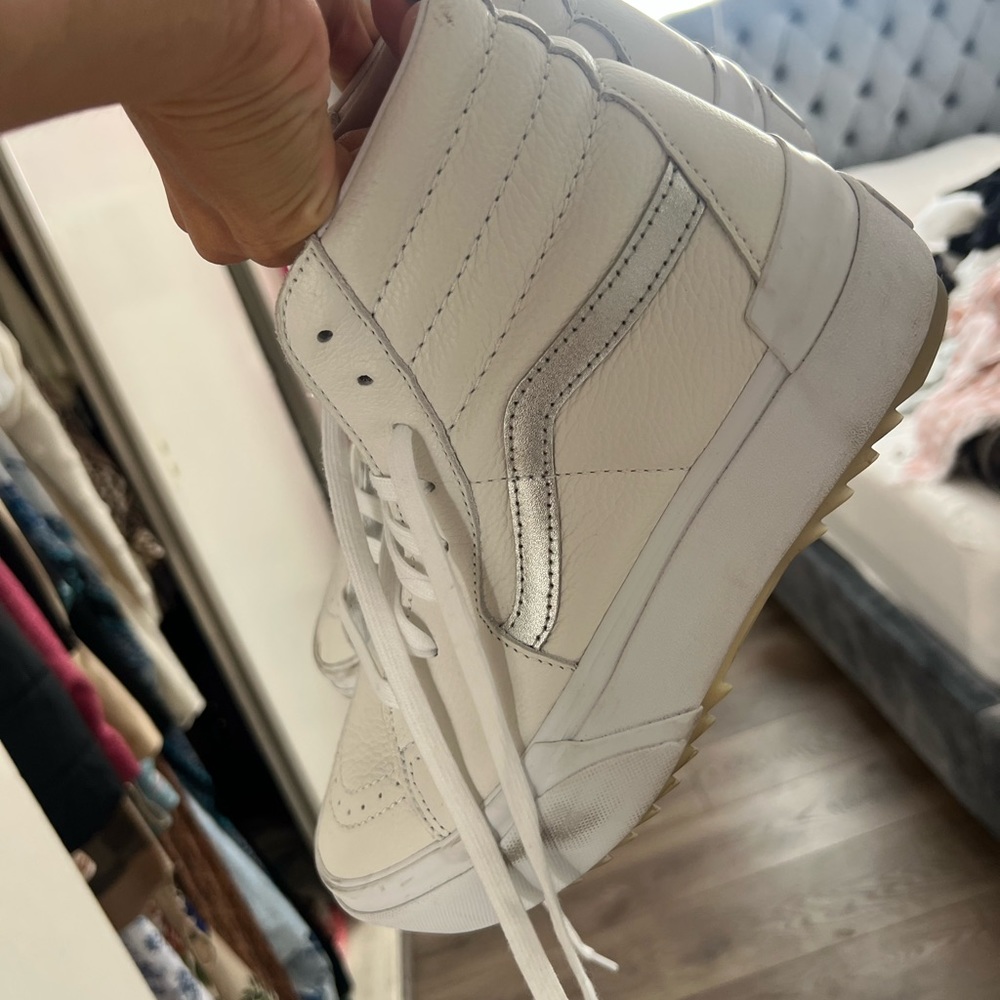 Vans Sk8 hi Stacked pop true white metallic platform lace up